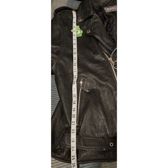 Men's Vintage Wilsons Zip-Up Black Leather Biker PUNK Jacket XL Cartoon Patches - Picture 4 of 16